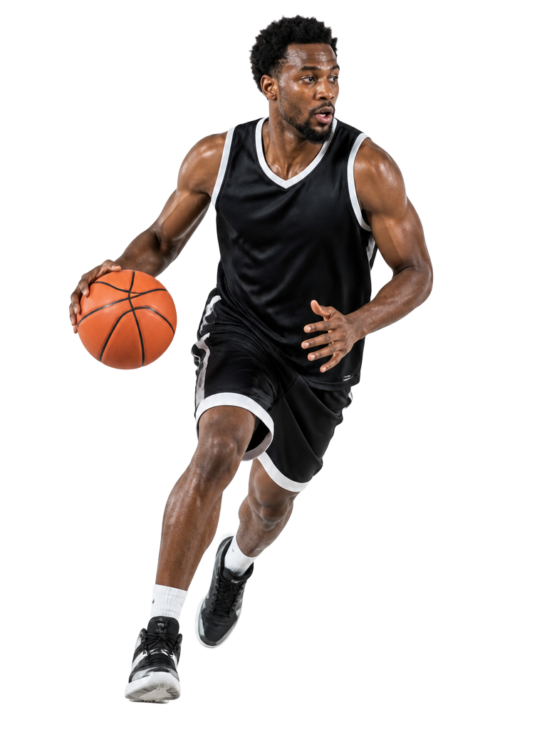 Basketball player driving to the hoop with the ball
